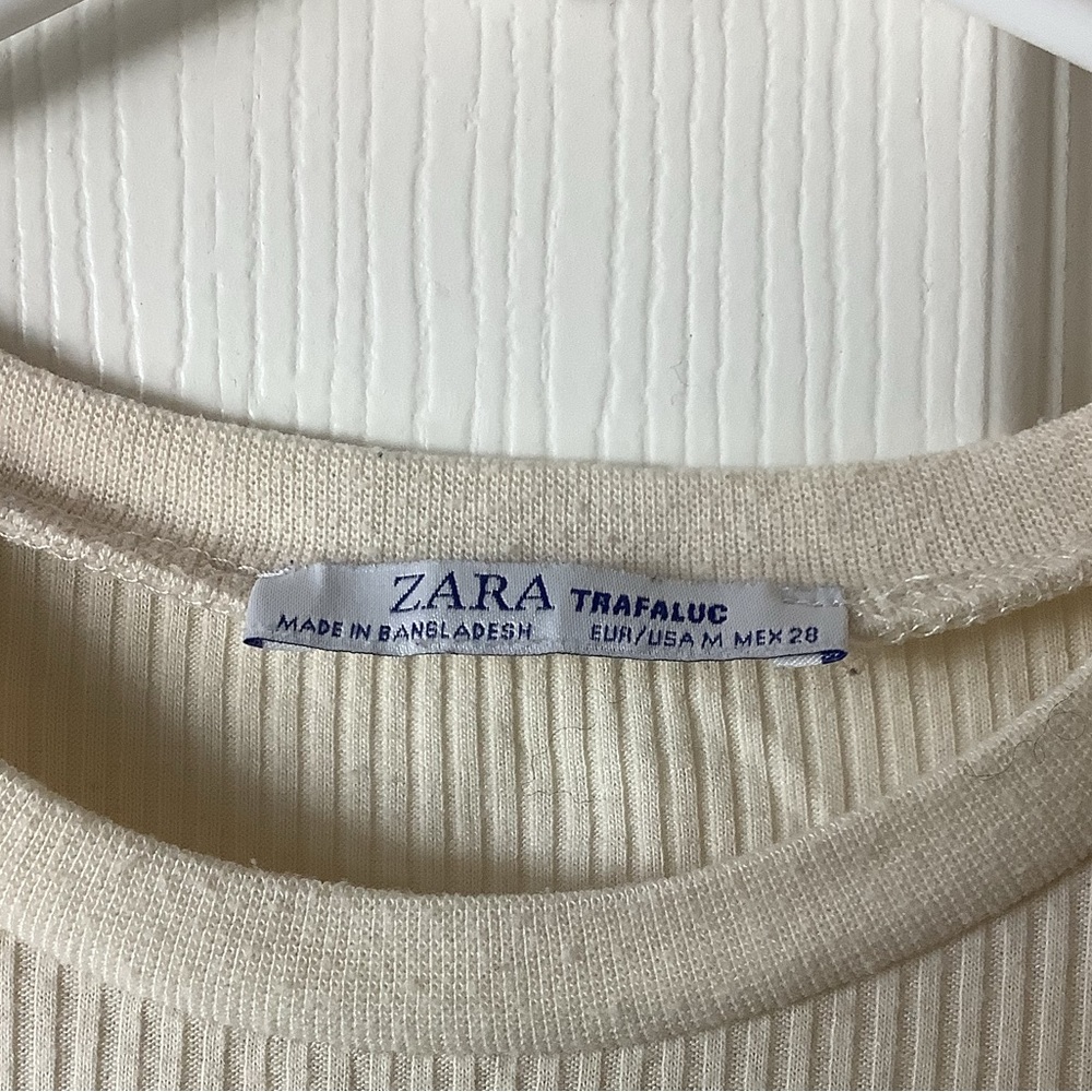 Cream Ribbed Short Sleeve Top - Picture 2 of 3